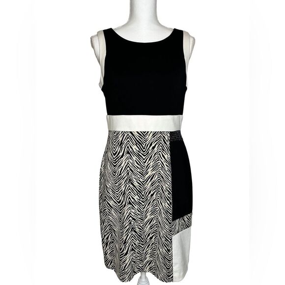 Ivanka Black and white block and zebra print dress Size 8 - Picture 1 of 5